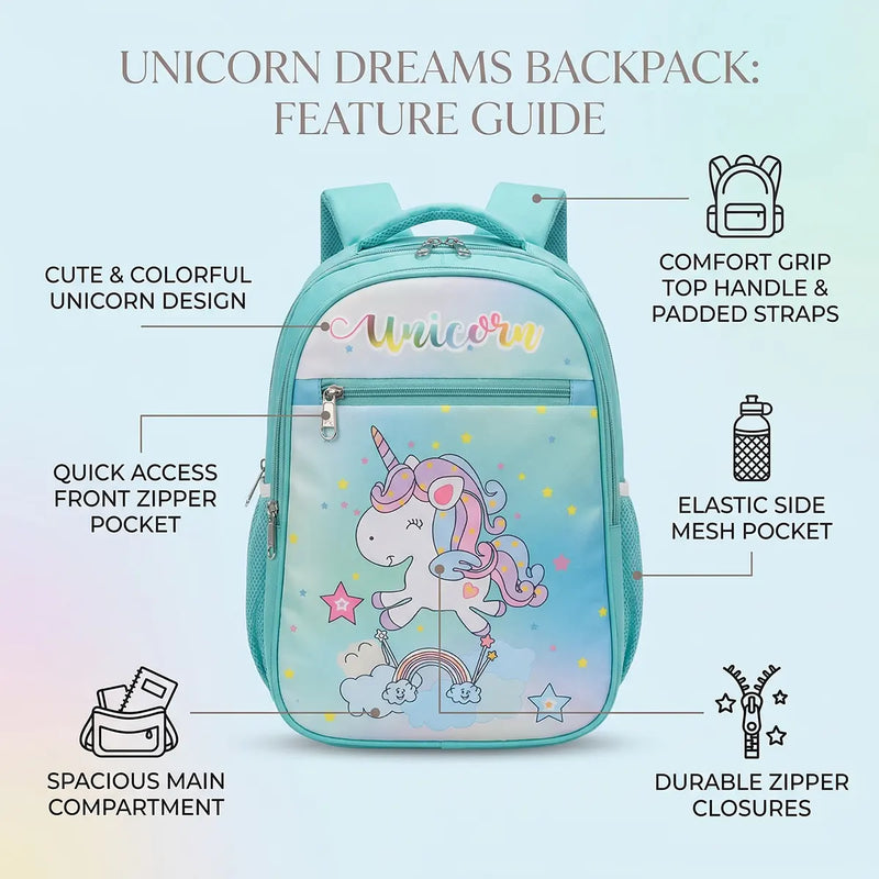 Girls Sea Green Unicorn-Theme School Backpack Trending Accessories