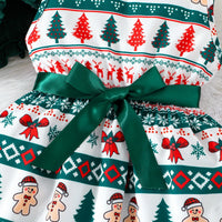 Girls Multicolor Christmas Theme Printed Fit & Flare Dress With Shrug Casual Dresses