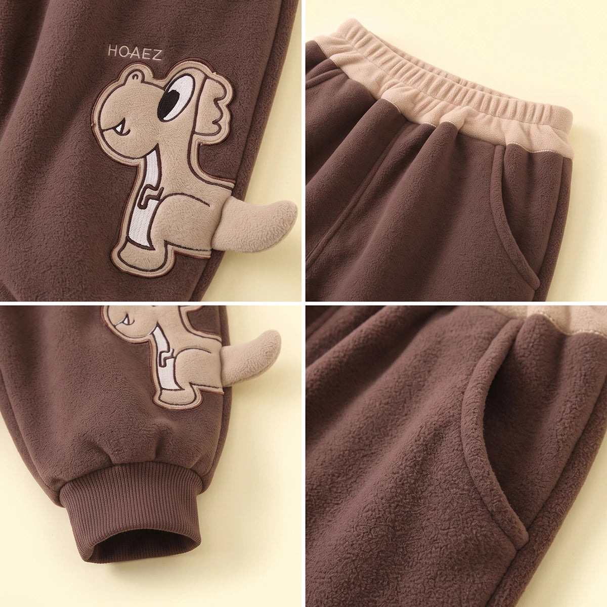 Boys Brown Dinosaur Applique Jogger Joggers