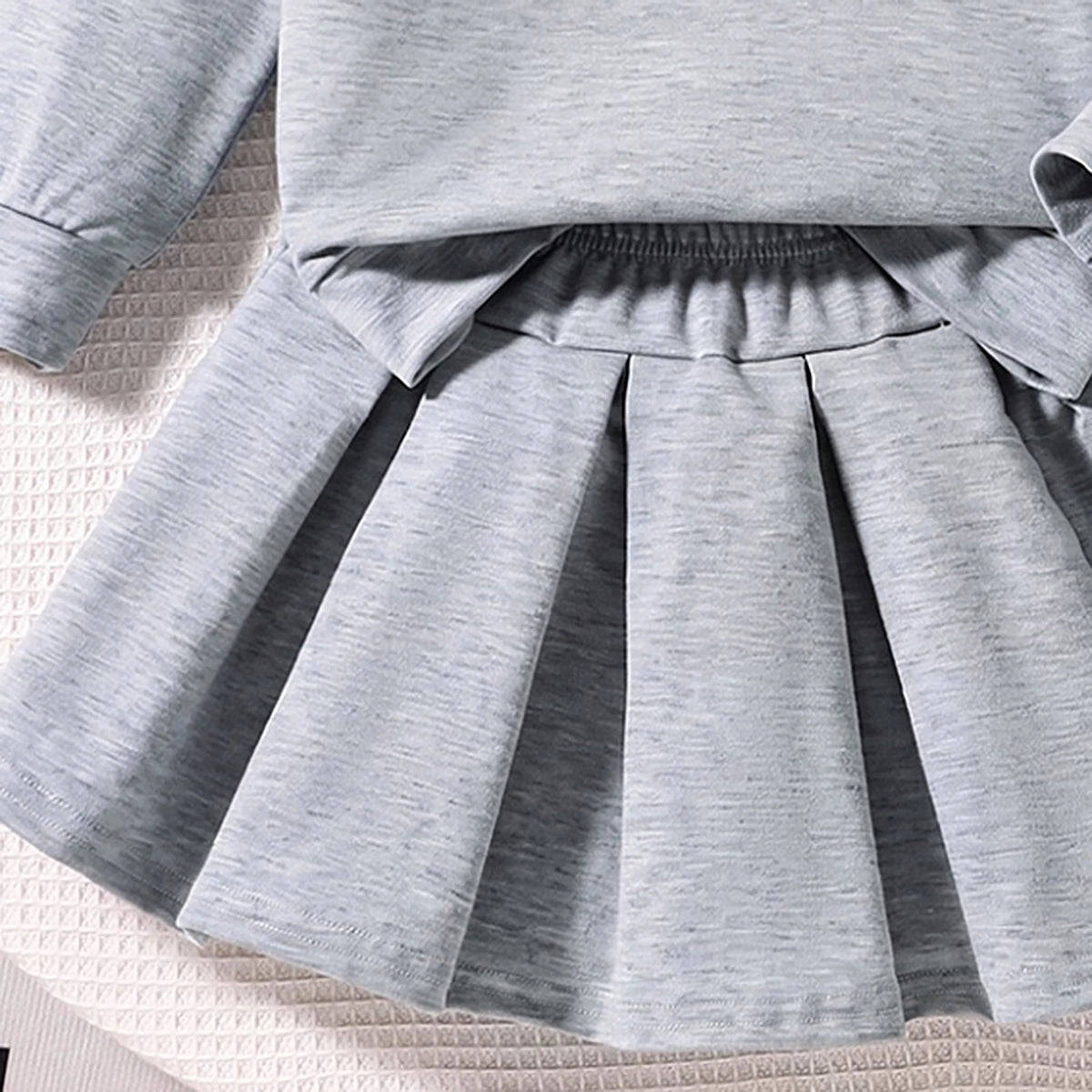 Girls Grey Alphanumeric Print Long Sleeve Sweatshirt With Skirt Sets 2 pc. Sets
