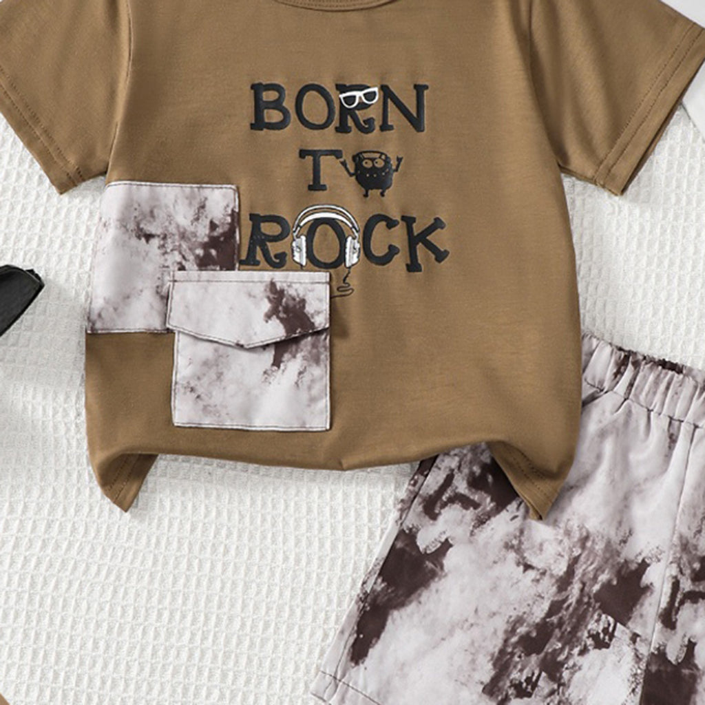 Boys Brown Printed Short Sleeves T-Shirt With Elasticated Printed Shorts Set 2 pc. Sets