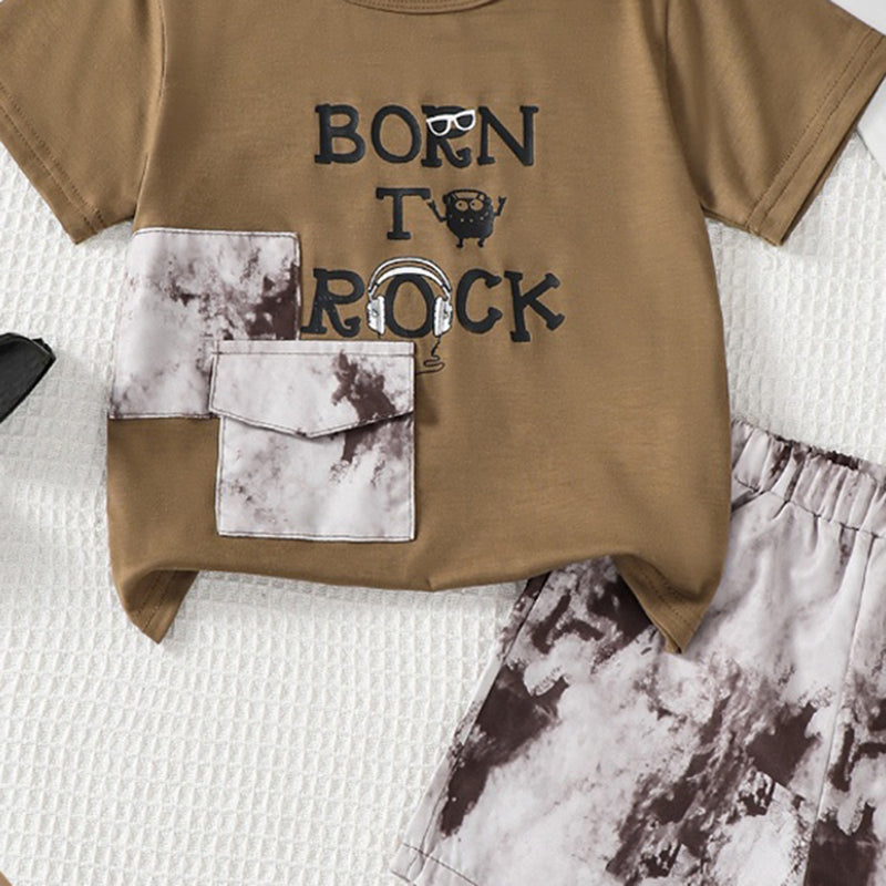 Boys Brown Printed Short Sleeves T-Shirt With Elasticated Printed Shorts Set 2 pc. Sets