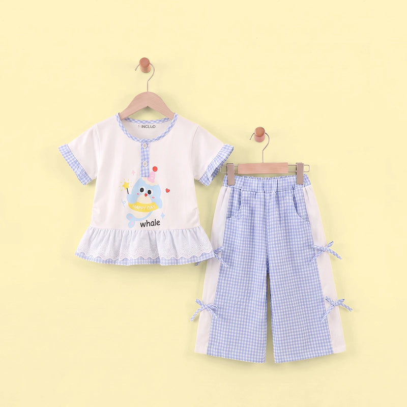 Girls White Graphic Short Sleeve Top With Pants Sets 2 pc. Sets White 1-2 Y