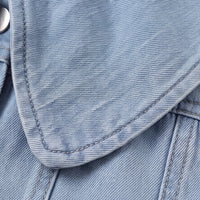Girls White Long Sleeve Shirt Dress With Denim Vest Casual Dresses