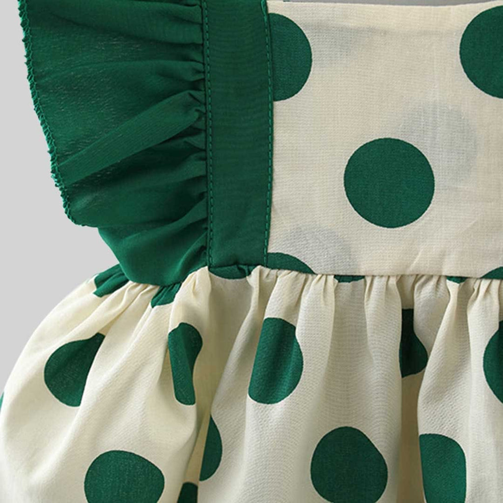 Girls Polka Dot Print Flutter Sleeves Dress Casual Dresses   