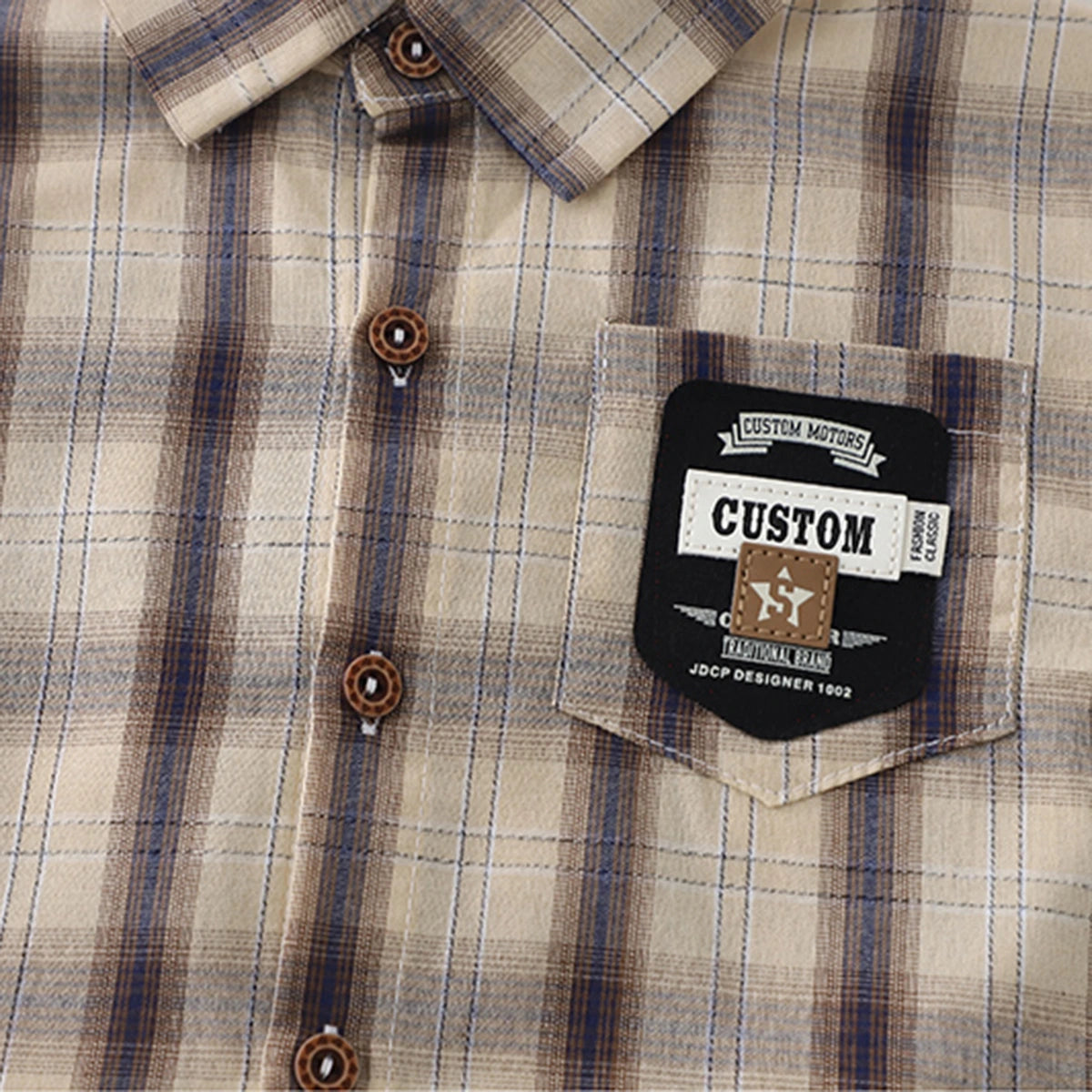 Boys Khaki Checked Shirt With Graphic T-Shirt & Denim Shorts Set Sets