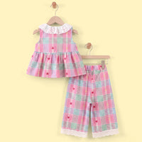 Girls Multicolour Checked Sleeveless Top With Pants Sets 2 pc. Sets