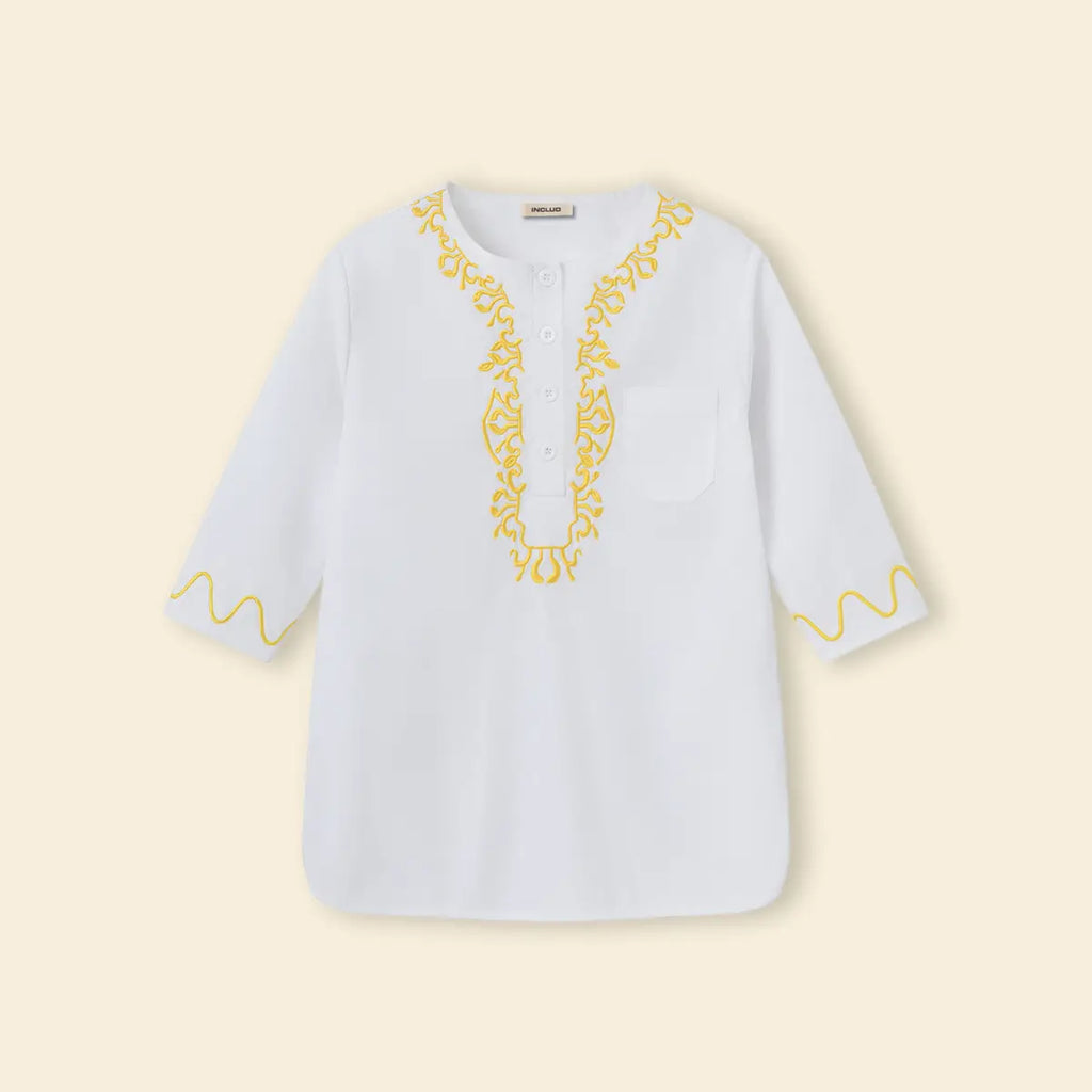 Boys White Embroidered Kurta With Pajama Sets Ethnicwear Boys