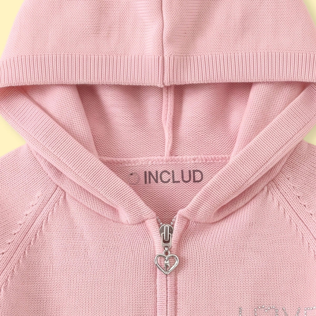 Girls Pink Hooded Zip-up Sweater & Pants Co-ord Sets Sets