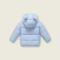 Boys Light Blue Solid Front Zipper Hooded Puffer Jacket Coats & Jackets