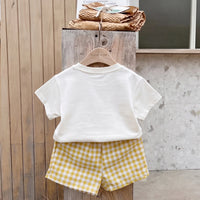 Boys White Short Sleeve Animal Print T-Shirt With Checked Shorts Sets 2 pc. Sets