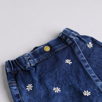 Girls Yellow Floral Applique T-Shirt With Denim Shorts Sets 2 pc. Sets