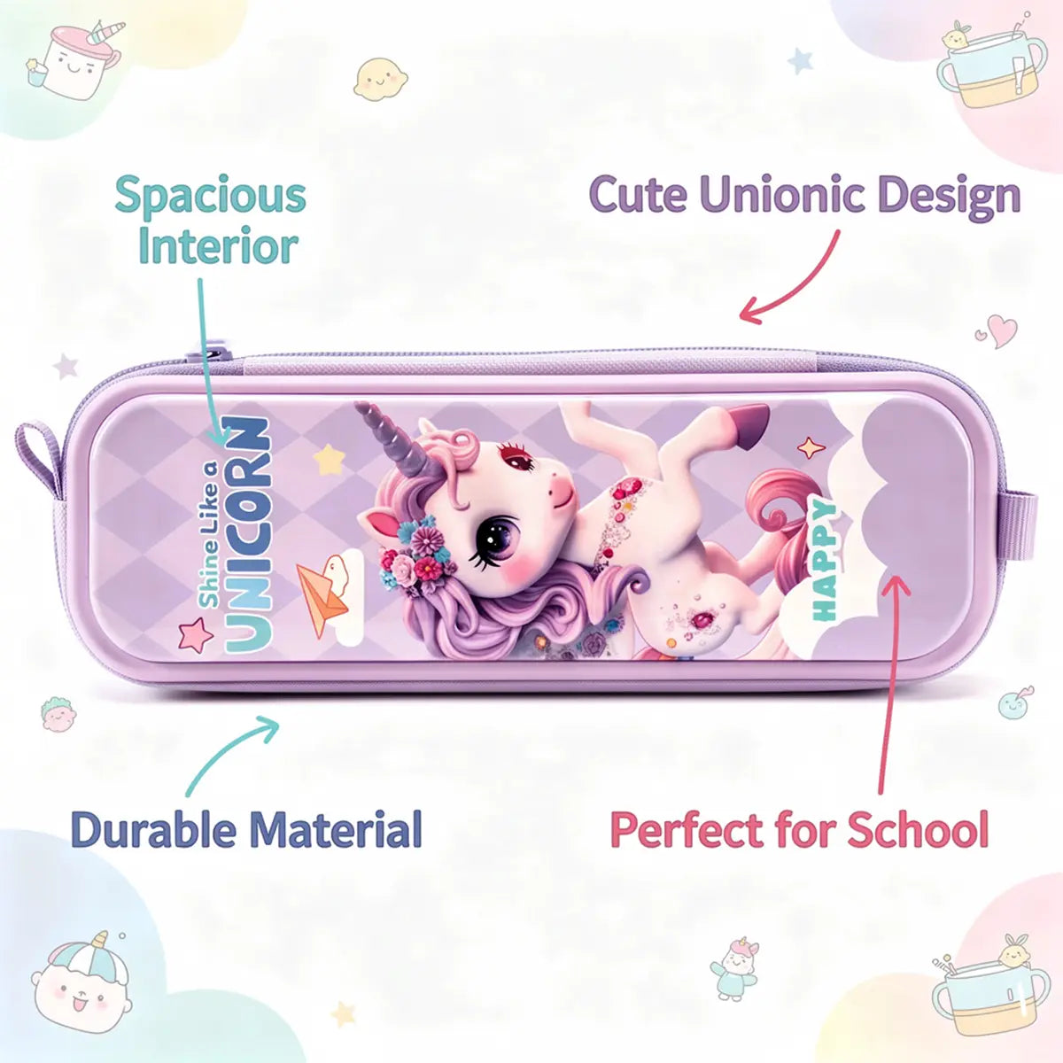Kids Unicorn Hard Pencil Pouch with Zipper Trending Accessories