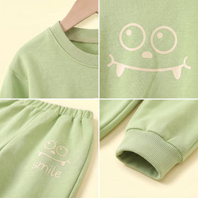 Boys Light Green Smiley Printed Sweatshirt & Joggers Co-ord Sets Sets