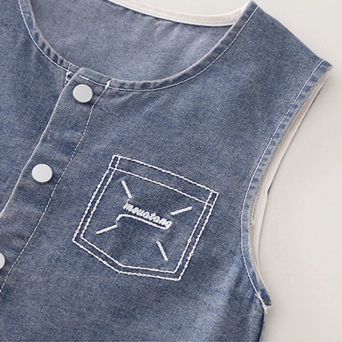 Boys Blue Denim Sleeveless Vest & Shorts With Printed T-Shirt Sets Sets