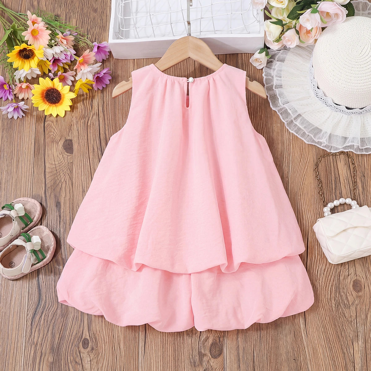 Girls Light Pink Kitty Applique Sleeveless Top With Shorts Sets 2 pc. Sets