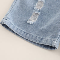 Girls Blue Puff Print Short Sleeve T-Shirt With Denim Shorts Set 2 pc. Sets