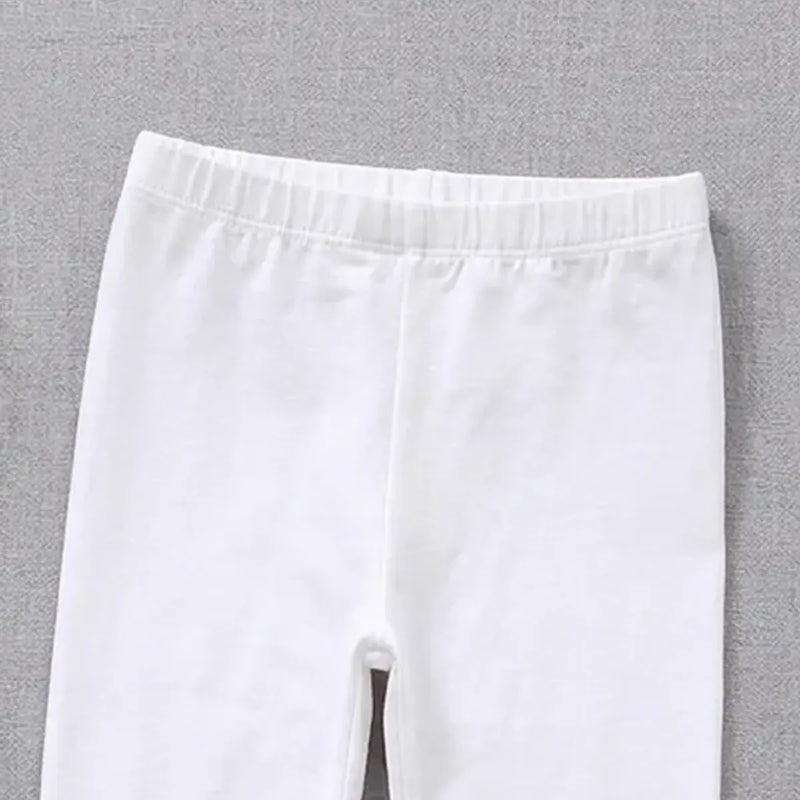 Girls Off White Solid Ankle Length Leggings Leggings & Tights