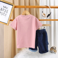 Boys Peach Graphics Short Sleeve T-Shirt With Denim Shorts Sets 2 pc. Sets