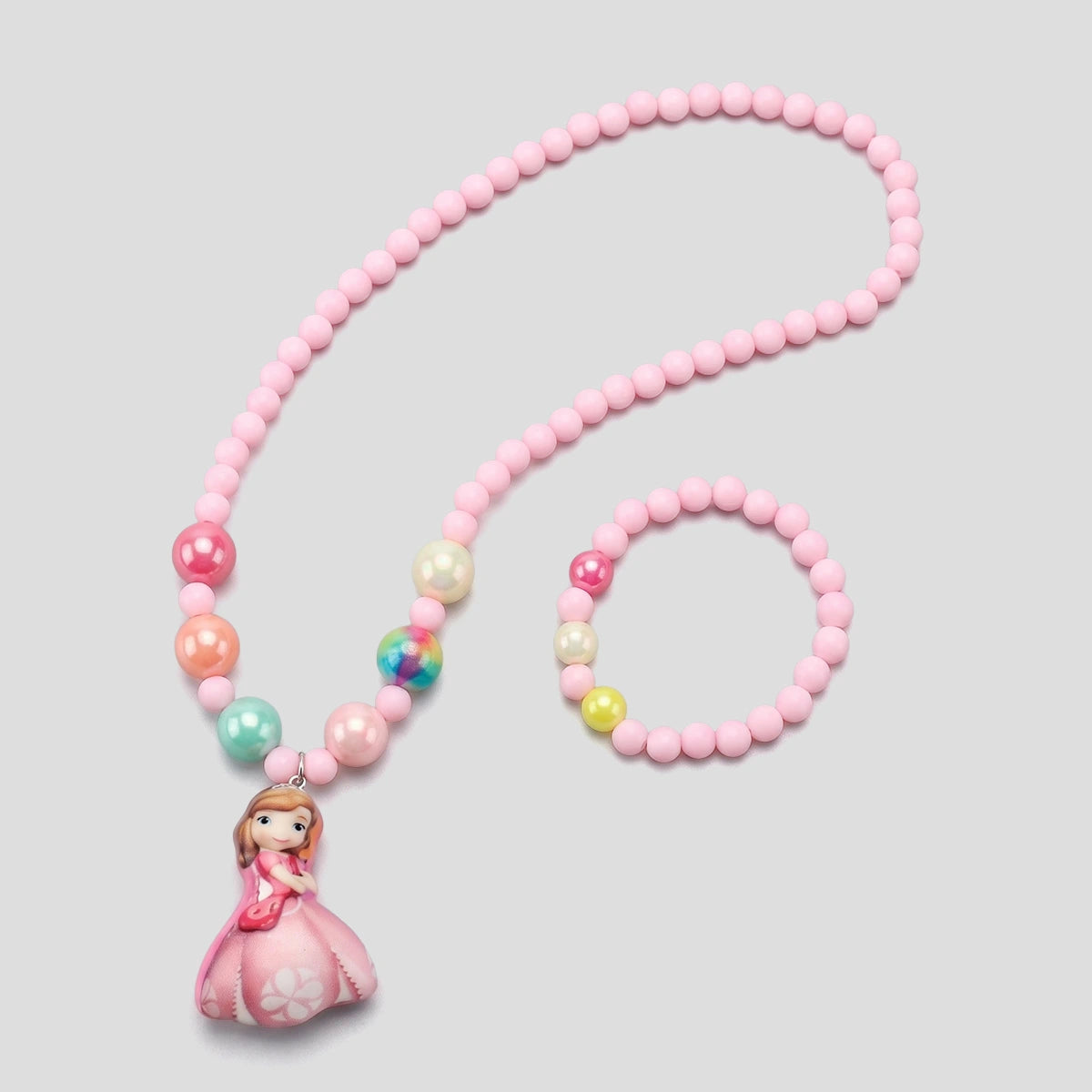 Pack Of 3 Girls Multicolour Strawberry & Princess Beaded Necklace & Bracelet Sets Necklace and Bracelet