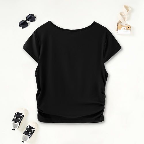 Girls Black Hamster Graphic Short Sleeves Scoop Neck T-Shirt Tshirts