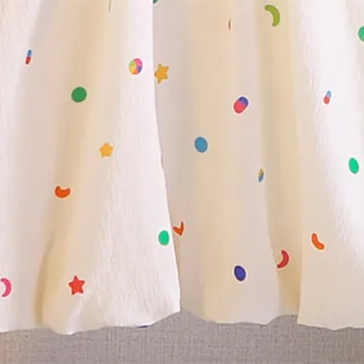 Girls Off White Printed Sleeveless Balloon Dress With Rabbit Appliqued Casual Dresses