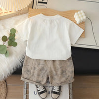 Boys White Typographic Printed Short Sleeve T-Shirt With Elasticated Shorts Sets 2 pc. Sets
