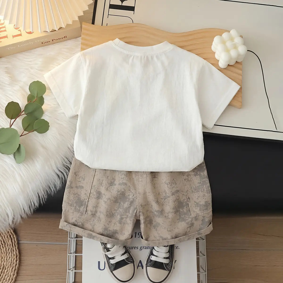 Boys White Typographic Printed Short Sleeve T-Shirt With Elasticated Shorts Sets 2 pc. Sets