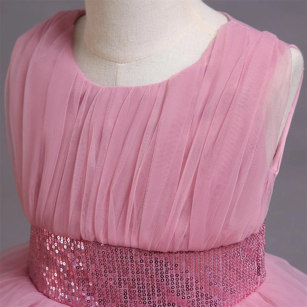 Girls Dusty Pink Sleeveless Layered Party Wear Dress Casual Dresses