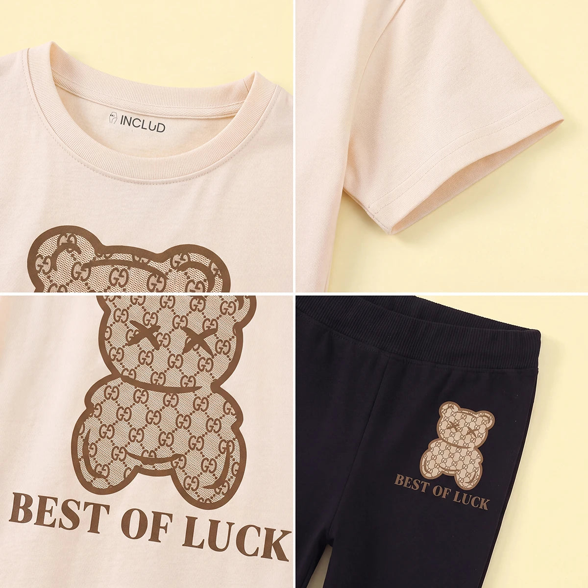 Girls Beige Typography Print T-Shirt With Legging Sets 2 pc. Sets