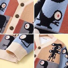 Boys Multicolour Jacquard Long Sleeve Cardigan Sweaters & Cardigans