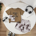 Boys Brown Printed Short Sleeves T-Shirt With Elasticated Printed Shorts Set 2 pc. Sets Brown 3-4 Y