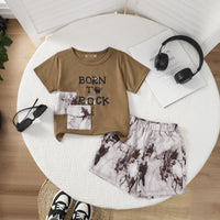 Boys Brown Printed Short Sleeves T-Shirt With Elasticated Printed Shorts Set 2 pc. Sets Brown 3-4 Y