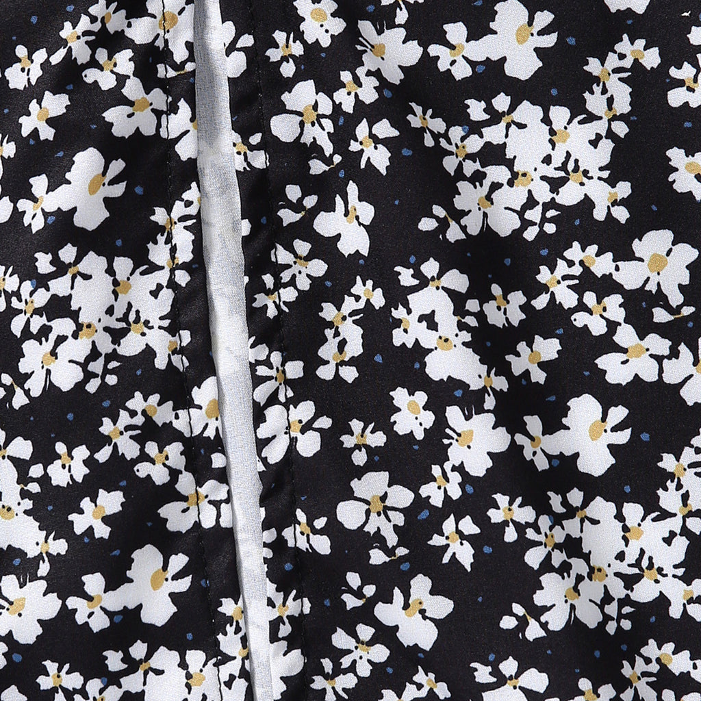 Girls Black Short Sleeve Floral Print Fit & Flare Dress Casual Dresses