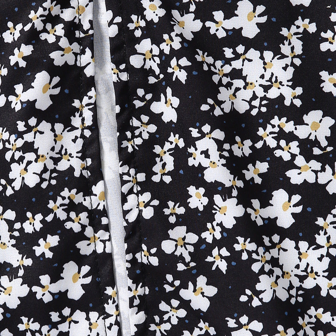 Girls Black Short Sleeve Floral Print Fit & Flare Dress Casual Dresses