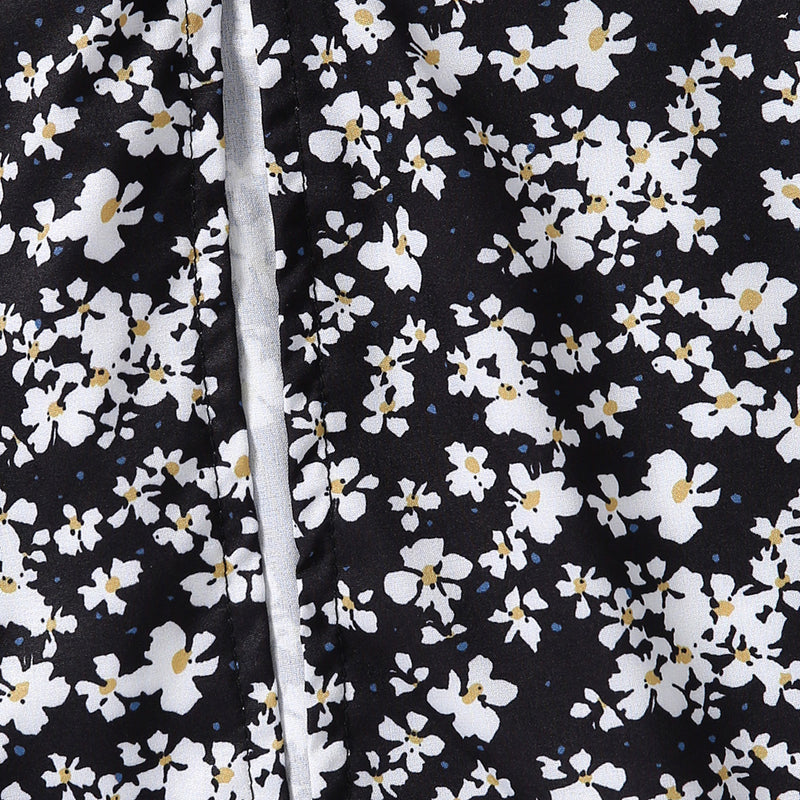 Girls Black Short Sleeve Floral Print Fit & Flare Dress Casual Dresses