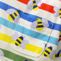 Girls Short Sleeve Multistriped Flared Dress Casual Dresses   