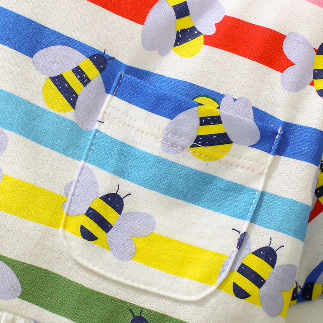 Girls Short Sleeve Multistriped Flared Dress Casual Dresses   