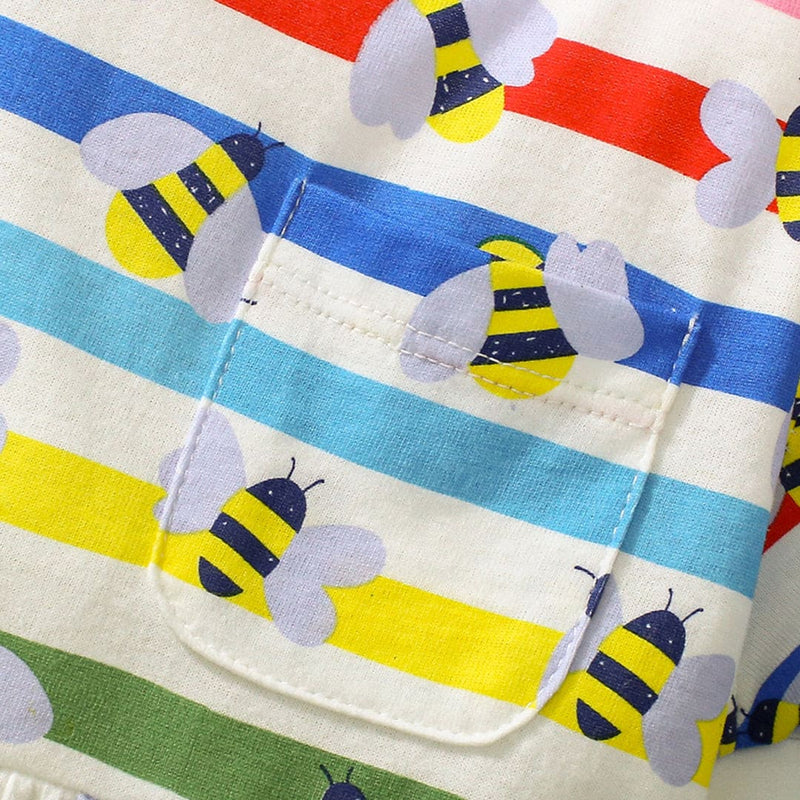 Girls Short Sleeve Multistriped Flared Dress Casual Dresses   