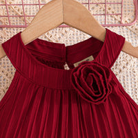 Girls Maroon Texture Panelled Halter Neck A-line Dress Casual Dresses
