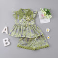 Girls Green Geometric Print Flutter Sleeve Top With Shorts Sets 2 pc. Sets Green 1-2 Y