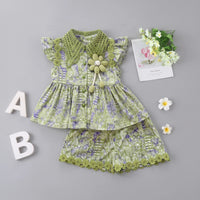 Girls Green Geometric Print Flutter Sleeve Top With Shorts Sets 2 pc. Sets Green 1-2 Y
