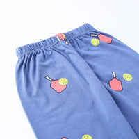 Girls Blue Printed Short Sleeve Shirt With Printed Pyjama Sets Sets
