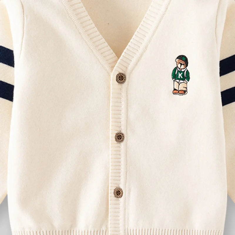 Boys Apricot Bear Applique Knitted Cardigan Sweaters & Cardigans
