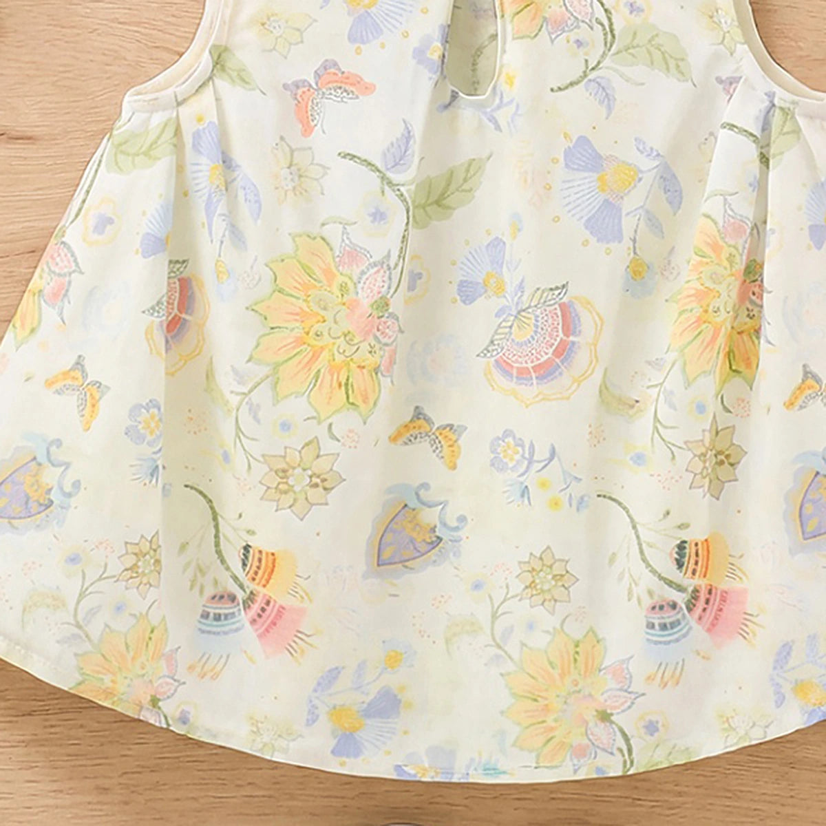 Girls Multicolor Floral Print Mandarin Collar Flared Dress Casual Dresses