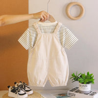 Boys Short Sleeve T-Shirt With Beige Animal Applique Dungaree Sets 2 pc. Sets