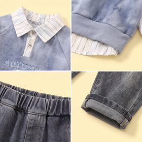 Boys Light Blue Typographic Sweatshirt & Denim Pants Sets Sets