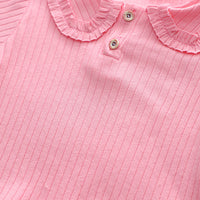Girls Pink Self Striped Knitted Top With Printed Pant Set 2 pc. Sets