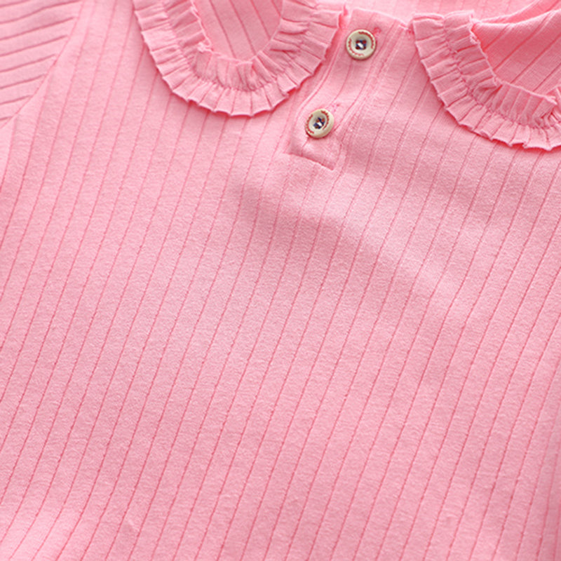 Girls Pink Self Striped Knitted Top With Printed Pant Set 2 pc. Sets