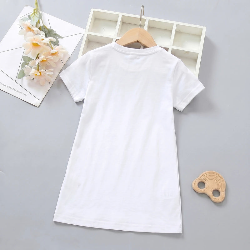 Girls White Gymnast Graphic Short Sleeve T-Shirt Dress Casual Dresses